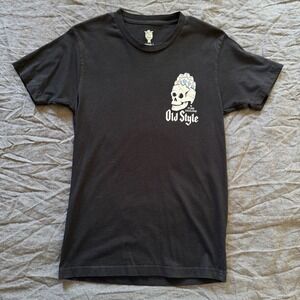 Old Style Beer Graphic T-Shirt Small Black Skull Beer Can Print Tee